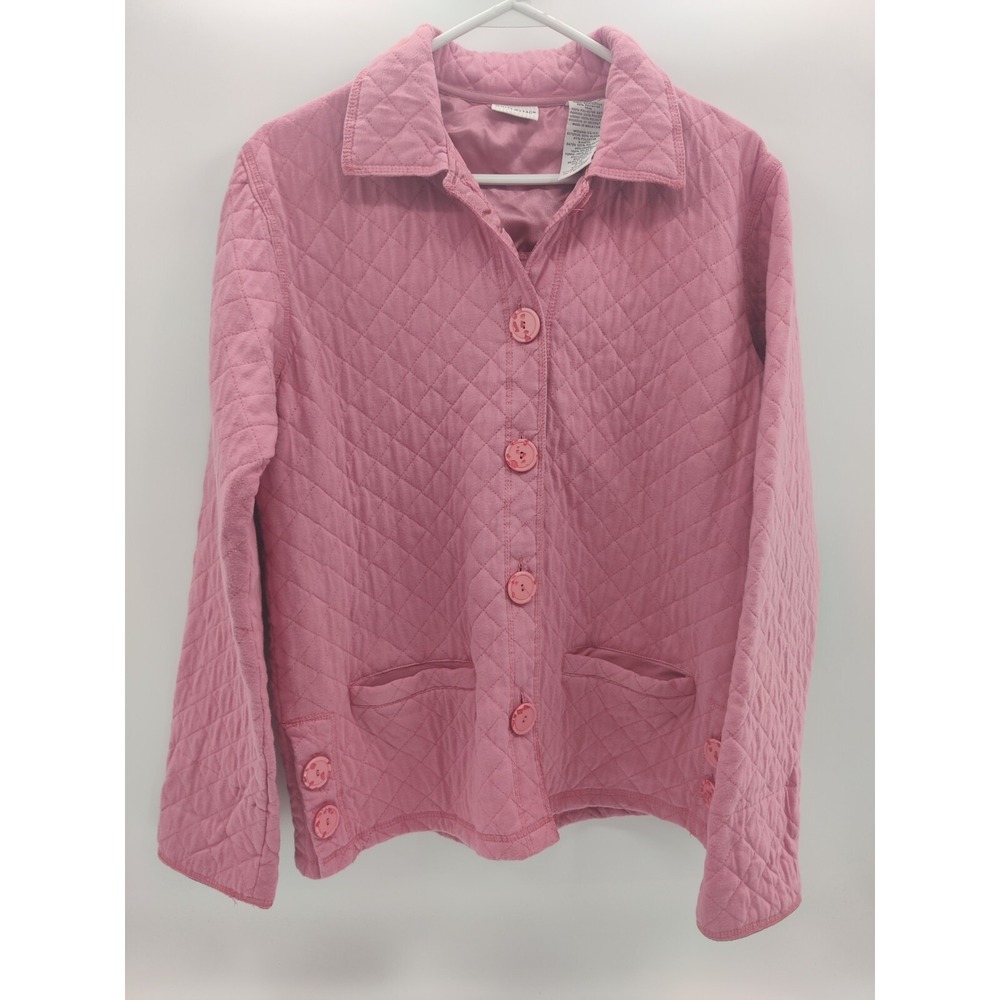 White Stag Rosy Pink Quilted Button Front Jacket Womens Medium Diamond Stitch‎